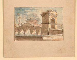 Scendesign, bro över vatten av Unknown artist