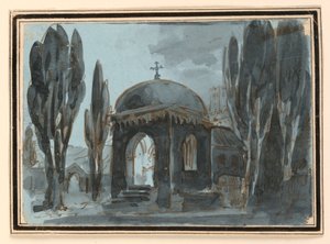 Scenografi, kapell på kyrkogården av Unknown artist