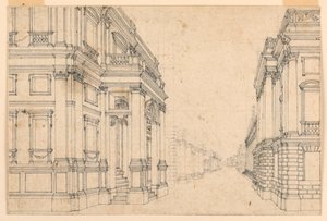 Scenografi: Stadsgata med palats av Unknown artist