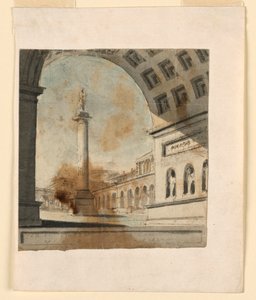 Scenografi, kolumn med monument på toppen av Unknown artist