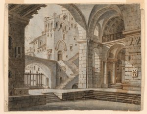 Scenografi: Court i Gothic Castle av Unknown artist