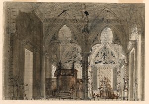 Scenografi, interiör av gotiska kyrkan av Unknown artist