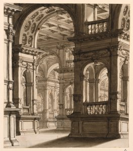 Scendesign, interiör av renässansportik av Unknown artist