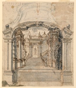 Scendesign: Trappa med skulpturer av Unknown artist