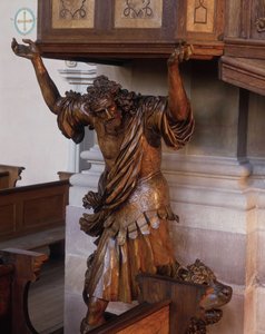 Staty av Simson under predikstolen i klosterkyrkan i Ebersmunster, Alsace av Unknown artist