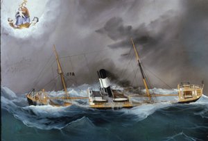 Ångbåt i en storm. av Unknown artist