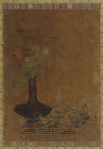 Stilleben - en svart vas och blommor av Unknown artist