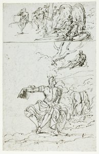 Studieblad med sittande riddare (recto); stående manlig figur i medeltida dräkt (verso) av Unknown artist