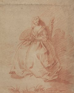 Studie av en sittande kvinna som håller en fläkt av Unknown artist