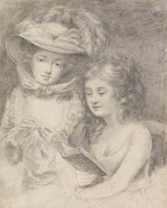 Studie av en kvinna som syr och en flicka som läser av Unknown artist