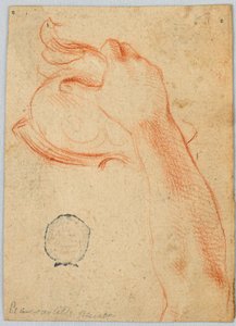 Studie av höger underarm på en kvinna som håller en antik hjälm av Unknown artist