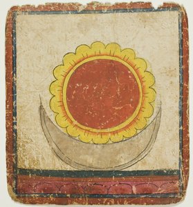 Sol, måne och lotus på lotustronen, från en uppsättning initieringskort (Tsakali) av Unknown artist