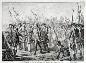 Överlämnande av Lord Cornwallis (1738 - 1805) brittiska armé till Amerika den 19 oktober 1781. av Unknown artist