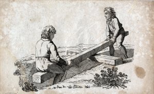 Gunga: två barn på rumptejp (rumptejp) Gravyr sent 1700-tal. Privat samling. av Unknown artist