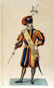 Schweizisk vakt i Vatikanstaten i liten outfit. av Unknown artist