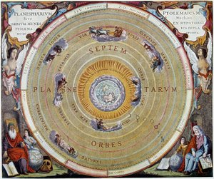 System av Ptolemaios värld - från ap. "Harmonia Macrocosmica"" av André Cellarius av Unknown artist