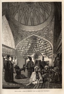 Tatarer i bön, i moskén i Schusha (Transkaukasien, Ryssland). Gravyr för att illustrera resan i provinserna i Kaukasus, av Basile Vereschaguine, 1864-1865, publicerad i "" le tour du monde", under ledning av D