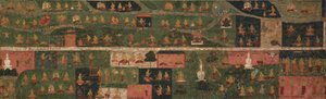 Tempelbanner med pilgrimsfärdsplatser och scener från Svayambhu-purana (urgamla Buddhatexten) av Unknown artist