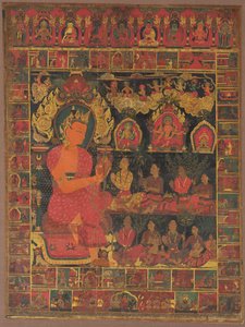 Thangka med bejeweled Buddha Preaching av Unknown artist