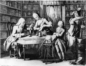 Apotekern. 1800-talsgravyr. av Unknown artist