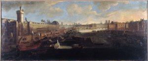 Louvrens Grande Galerie, med Porte Neuve, Pont-Neuf, Cité, Collège des Quatres-Nations under uppförande och Quai Malaquais, cirka 1665, vid Seine den kungliga galären, nuvarande 1:a och 6:e arrondissementen, mellan 1660 och av Unknown artist