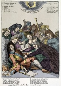 Kungen svimmade och hovmännen omringade honom, sörjde: hån mot Ludvig XIV:s slag i Nederländerna och Italien 1706 av Unknown artist