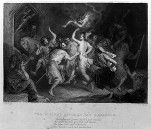 The Legend of Cutty Sark efter Robert Burns dikt: häxornas dans. Gravyr av 1800-talet av Unknown artist