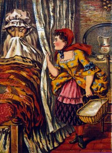 Den lilla rödluvan. Saga av Charles Perrault (1697). Anonym illustration av Unknown artist