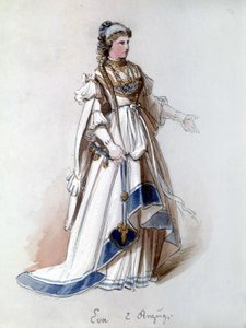 The Master Singers of Nürnberg (Die Meistersinger von Nürnberg), opera skapad av Richard Wagner: Evas kostym för första föreställningen. Wagner Museum Bayreuth.