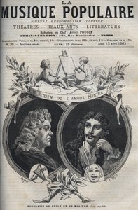 Den sicilianska eller kärleksmålaren - Porträtt av Jean Baptiste Lully (Giovanni Battista Lulli) (1632-1687) och Moliere - gravyr i "" Populärmusik""" illustrerad veckotidning - 1882 av Unknown artist