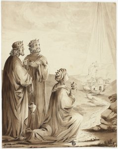 De tre vise männen pekar på Betlehemsstjärnan av Unknown artist