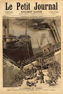 Slagskeppet Victoria sjunker utanför den syriska kusten, sporrat av skeppet Camperdown. Gravyr i "" Le petit journal"" 1893-07-08. Selvas samling. av Unknown artist