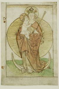 Jungfru Maria och barnet med krona och spira på en halvmåne av Unknown artist