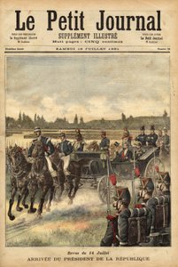 Ankomsten av den franska republikens president Sadi Carnot (1837-1894), på slätten vid Bois de Boulogne, med anledning av tidskriften den 14 juli av Unknown artist