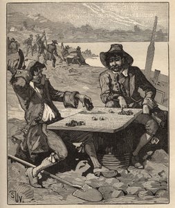 The art of lapidary: uppfinnare av Brasiliens diamantgruvor i början av 1700-talet. Guldsökare leker med kristaller som marker utan att veta att de är riktiga diamanter. Gravyr från 1885 i "" Les arts et metiers illustres"" av Adolphe av Unknown artist