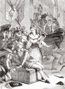 The assassination of Gustavus III by Jackob Johan Anckarström at a masked ball, Stockholm, Sweden,1792 (engraving) av Unknown artist