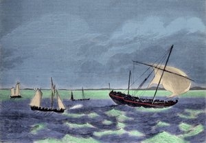 Fångst av en dhow (arabbåt) negrier längs den madagaskiska kusten. av Unknown artist