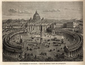 S:t Peters pelargångar i Vatikanen, förde av Bernini (1598-1680) 1655, på ett elliptiskt plan, som blev en vanlig plats för barock- och rokokoarkitektur. Gravyr för att illustrera resan till Rom, av Francis Wey, 1864-1868, publicerar av Unknown artist