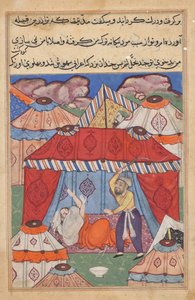 Den förklädda araben, som ersätter Habbaza, piskas av sin man för att ha vägrat en skål med mjölk, från en Tuti-nama (Berättelser om en papegoja): Twenty-fourth Night av Unknown artist