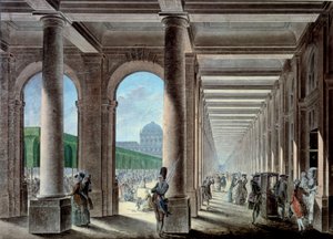 Gallerierna och trädgårdarna i Palais Royal. Litografi av 1700-talet. Paris, B.N. av Unknown artist