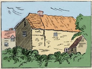 Hemmet för Francis Drake (1540-1596), brittisk upptäcktsresande och kapare i Crowndale nära Tavistock. Den förstördes på 1800-talet. av Unknown artist