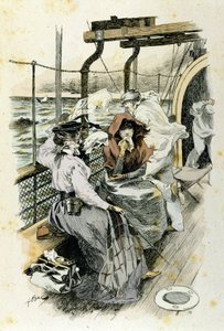 Passagerarnas liv ombord: en ung kvinna lider av sjösjuka. av Unknown artist