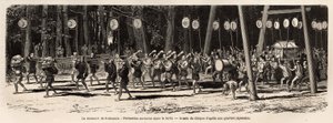 Matsouri (mässa, procession) i Roksamia, Kami-templet i närheten av Yedo (eller Edo, nuvarande Tokyo), den 5:e dagen i den 5:e månaden på året, samlas folkmassan för att samla medicinska örter i skogen och på kvällen anordnar prästerna en av Unknown artist