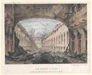 Odeon i Wien efter branden den 28. oktober 1848 (färglitografi) av Unknown artist