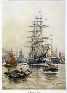 Hamnen i Hamburg på 1800-talet av Unknown artist