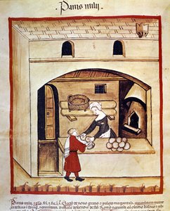 Beredning av bröd med hirs. Belysning från mjölkning av medicin och diet "" Tacuinum sanitatis"" av Unknown artist