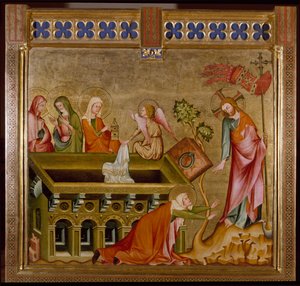 De tre kvinnorna i graven och Noli me tangere (målning, ca 1330) av Unknown artist