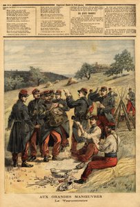 Waguemestre, militären som ansvarar för distributionen av post till trupperna. Gravyr i "" Le petit journal"" 1893-09-23. Selvas samling. av Unknown artist