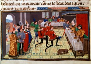 Bröllopsbanketten vid bröllopet av Clarisse, dotter till kung Yvon av Gascogne och Renaud Miniature från manuskriptet "Renaud de Montauban" eller "Les quatre fils Aymon" av Loyset Liedet (aktiv mellan 1448 och 1478). Fröken 5073. 1400-talets Bibliotheque av Unknown artist