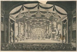 Teaterinteriör med föreställning som äger rum av Unknown artist
